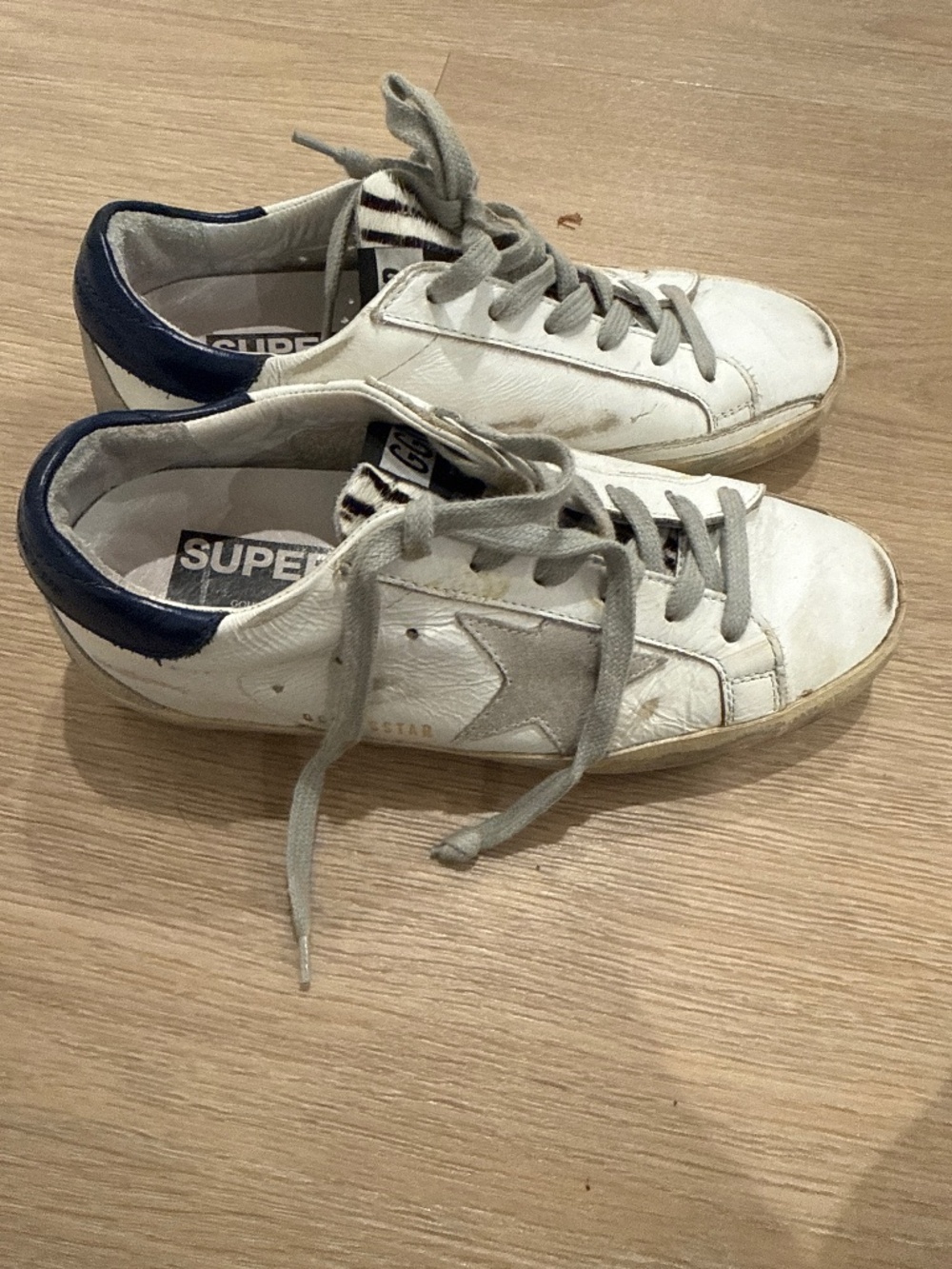 Size 6 womens golden goode navy animal print and white sneakers